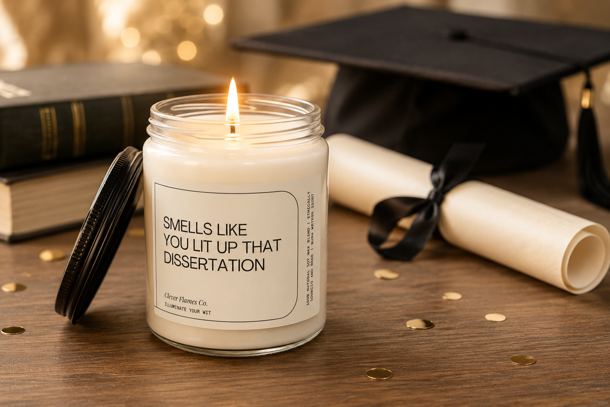 A hand lighting a candle placed on a stack of books near a window. Another candle is softly glowing in the background, creating a cozy atmosphere.