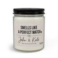 The Printify Smells Like a Perfect Match Candle Set includes matches and a wick trimmer. Personalize with names for a special touch—made with 100% natural soy wax in a minimalist clear jar, perfect as a gift for any occasion.
