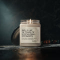 Printify’s Scented Soy Candle—“Smells Like the Tears of My Pickleball Opponents”—rests on a dark surface in its reusable glass jar, lid off; the perfect eco-friendly gift infused with humor for pickleball lovers.