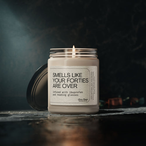 The Printify 50th Birthday Candle Gift, labeled "Smells Like Your Forties Are Over," is a funny milestone birthday candle—ideal as an over the hill or 50th birthday gift.