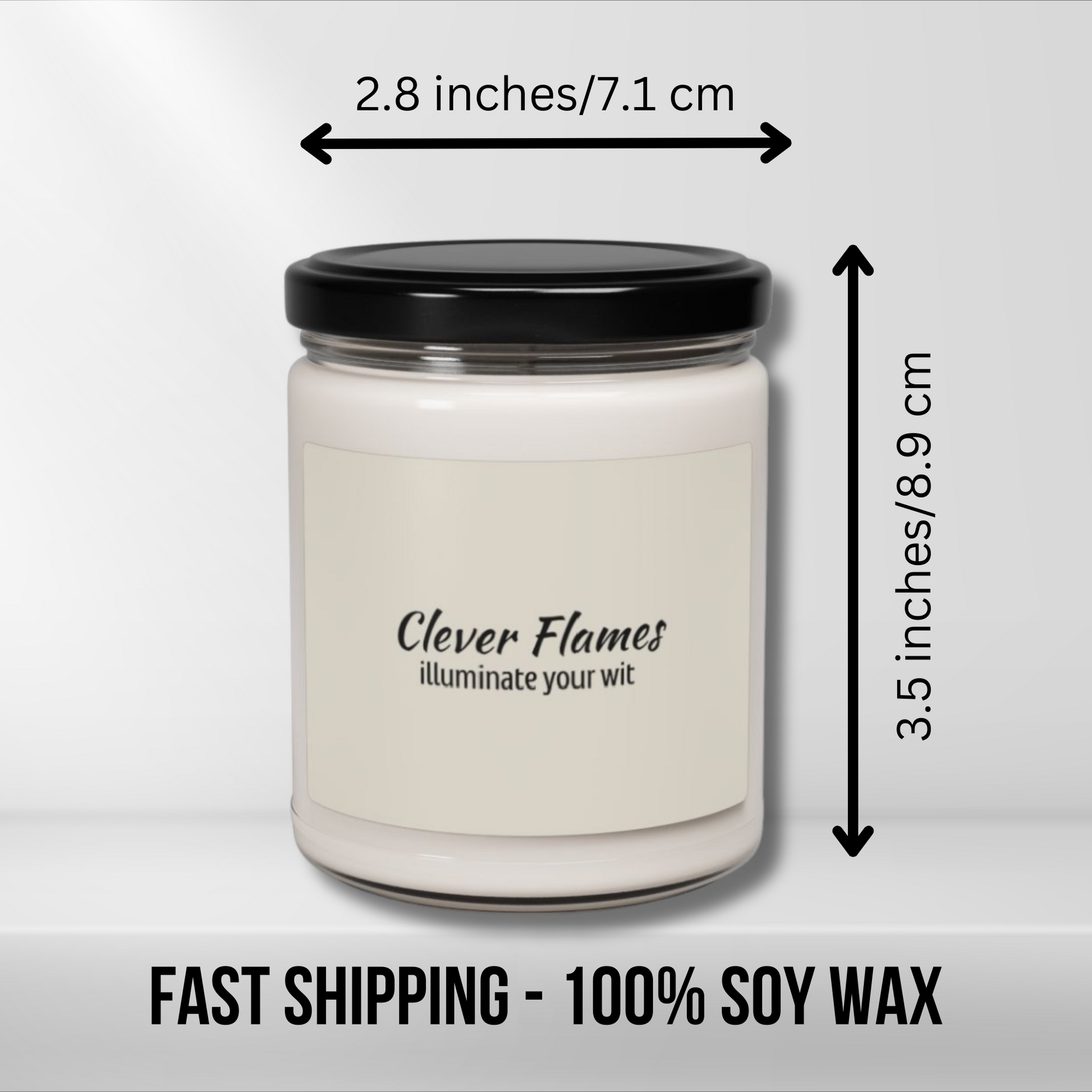 The Smells Like Hoppily Ever After Candle by Clever Flames (Printify) is a white vegan soy wax candle in a glass jar with black lid, 2.8" wide x 3.5" tall—FAST SHIPPING, perfect funny wedding or anniversary gift for couples!.
