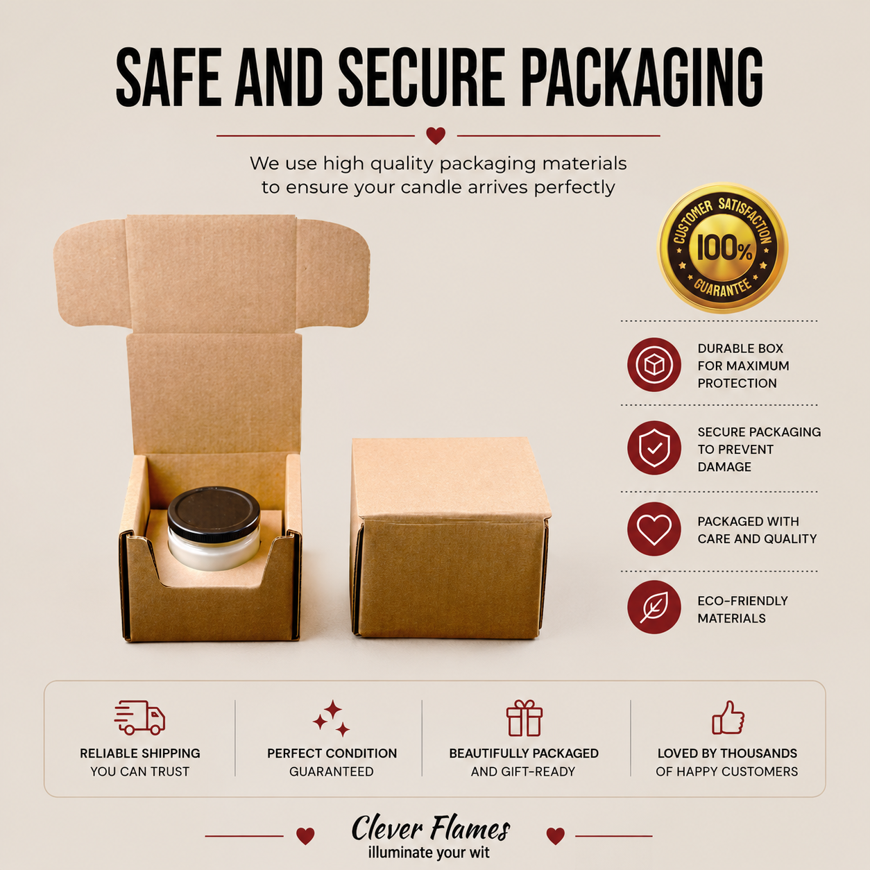 Photo of two open cardboard boxes, one with a Printify America 250th Anniversary Scented Soy Candle, 9oz, featuring patriotic label. Safe, eco-friendly packaging; gift-ready and guaranteed—a unique Semiquincentennial keepsake.