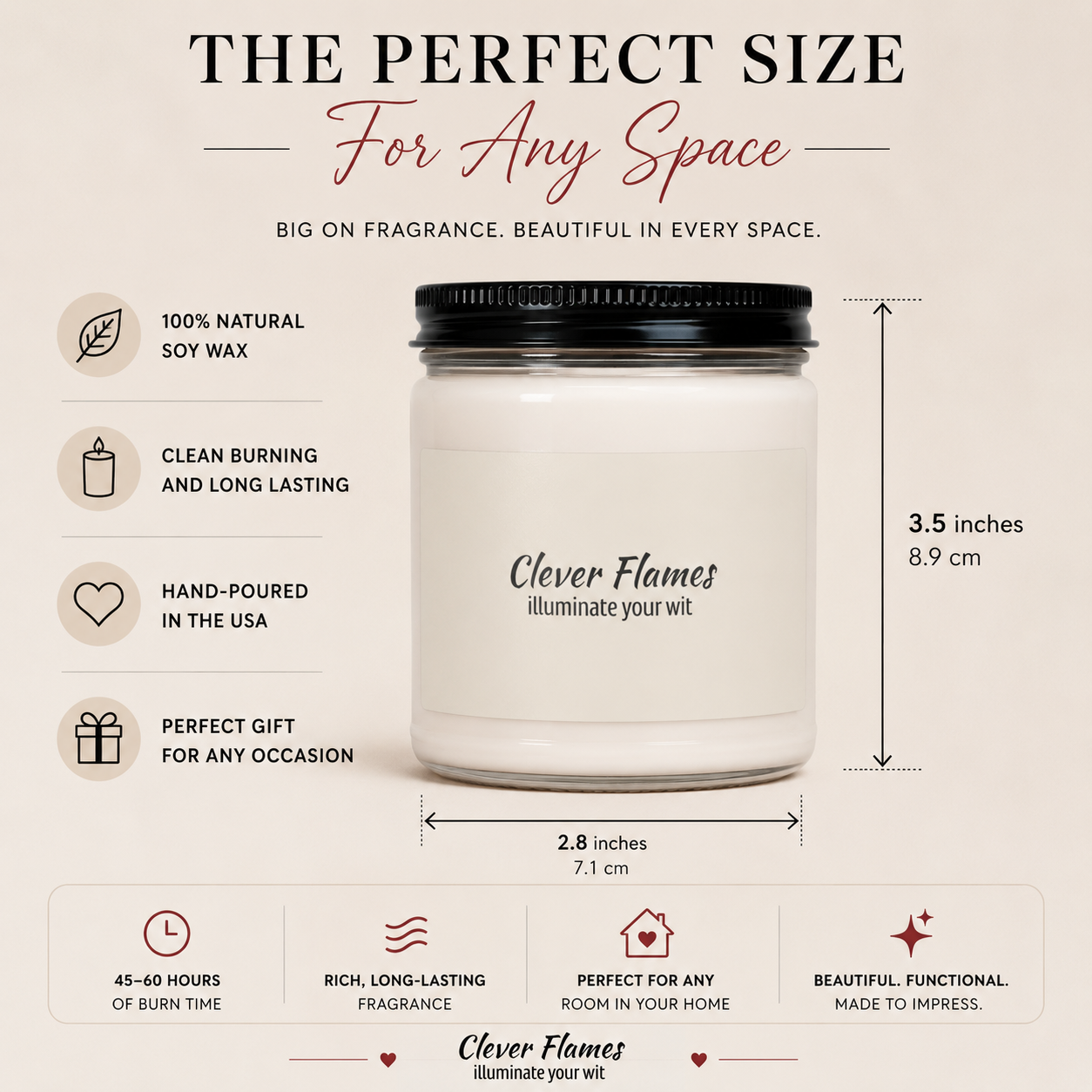The America 250th Anniversary Scented Soy Candle by Printify is a 9oz white soy candle in a glass jar with black lid, patriotic label, hand-poured, 3.5" tall, burns 45–60 hrs—perfect for patriotic home décor.