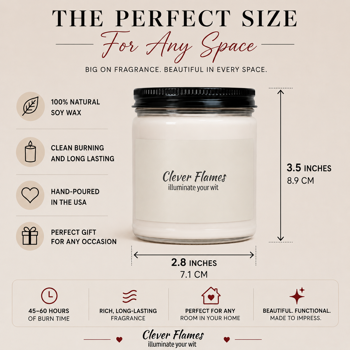 A 9oz glass jar candle with a black lid, labeled “Promoted to Grandparents — Due June 2027” from Printify. This hand-poured soy candle stands 3.5 inches tall with a 2.8-inch diameter and features natural soy wax for a clean, long-lasting burn. Enjoy an impressive 45–60 hours of premium fragrance, all in a reusable glass jar for added sustainability—perfect as a thoughtful pregnancy announcement gift or keepsake for grandparents-to-be.