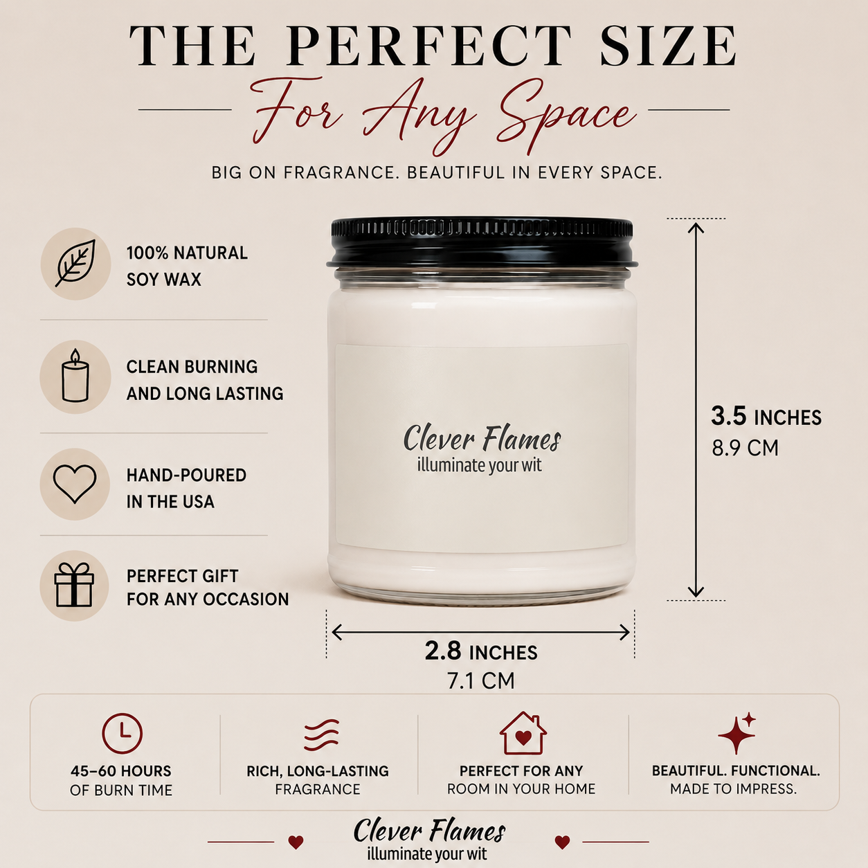 The Personalized 16 Years Down, Forever to Go Candle by Printify is a custom soy candle with a black lid, featuring fragrance icons and text about its size, benefits, and 45–60 hour burn time—an ideal wax anniversary gift for couples.
